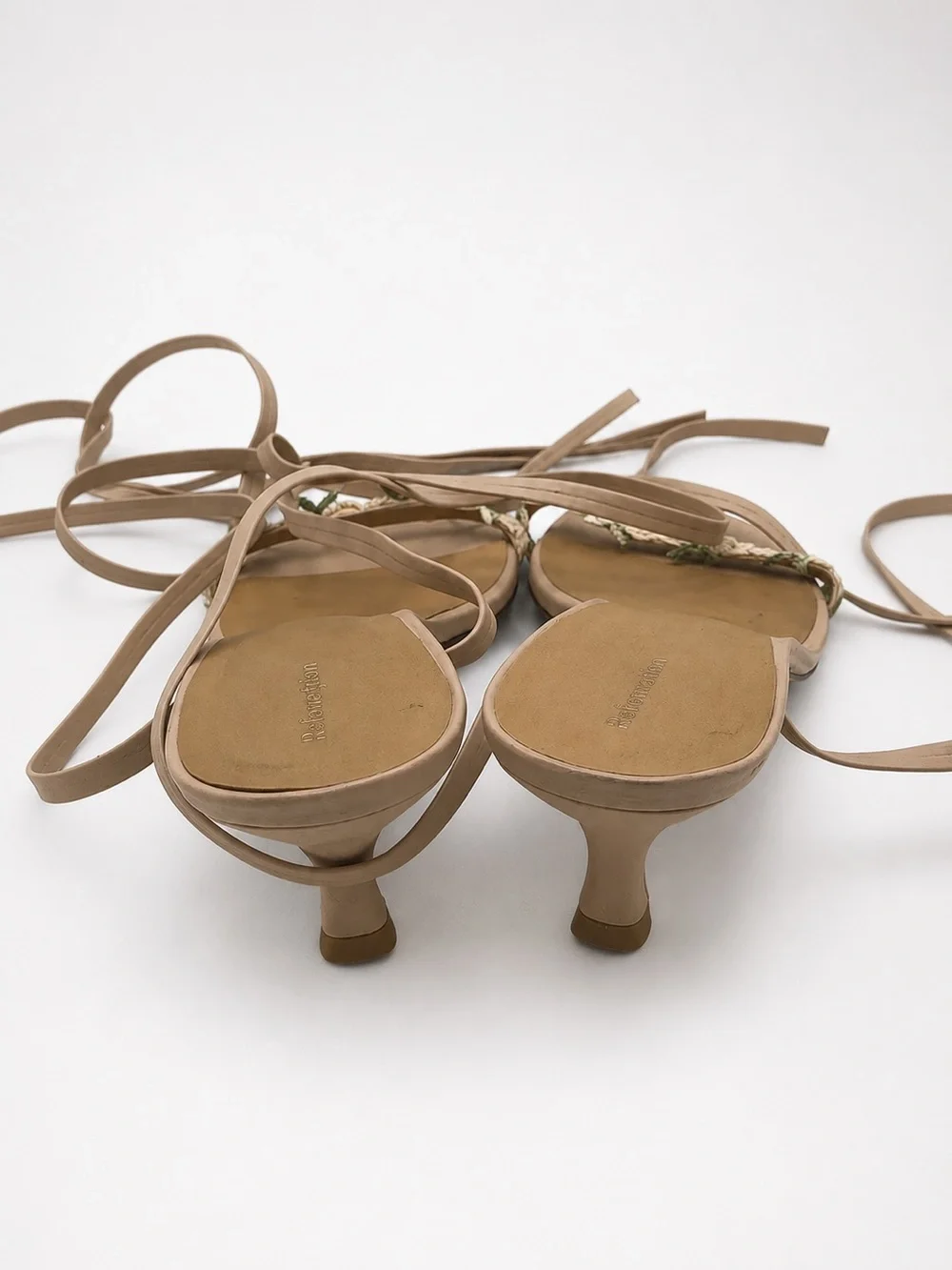 Reformation Carina Tan Rose Lace-Up Sandals - Picture 3 of 6